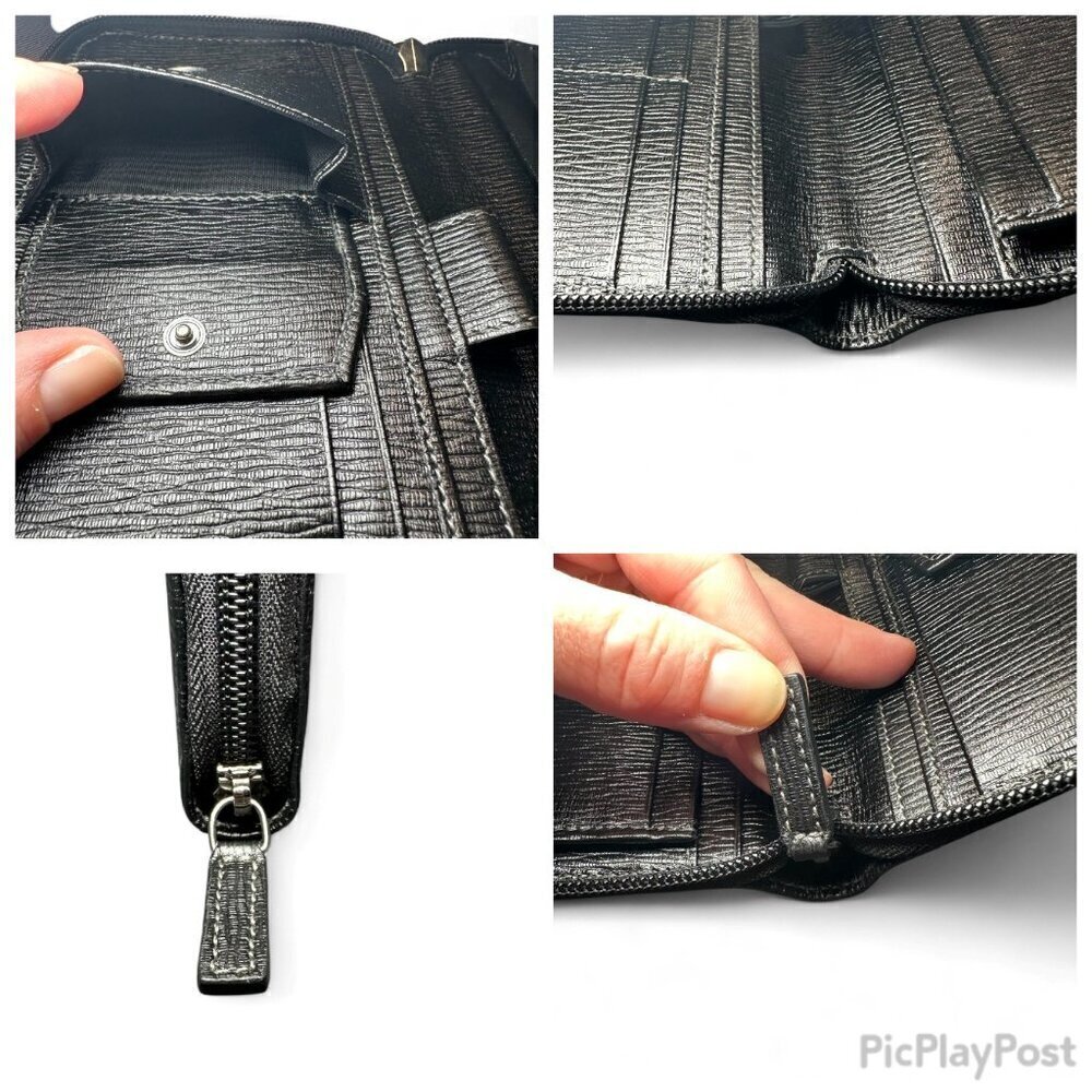 Salvatore Ferragamo Black Pebbled Leather Zippered Organizer - Like New - Picture 7 of 8